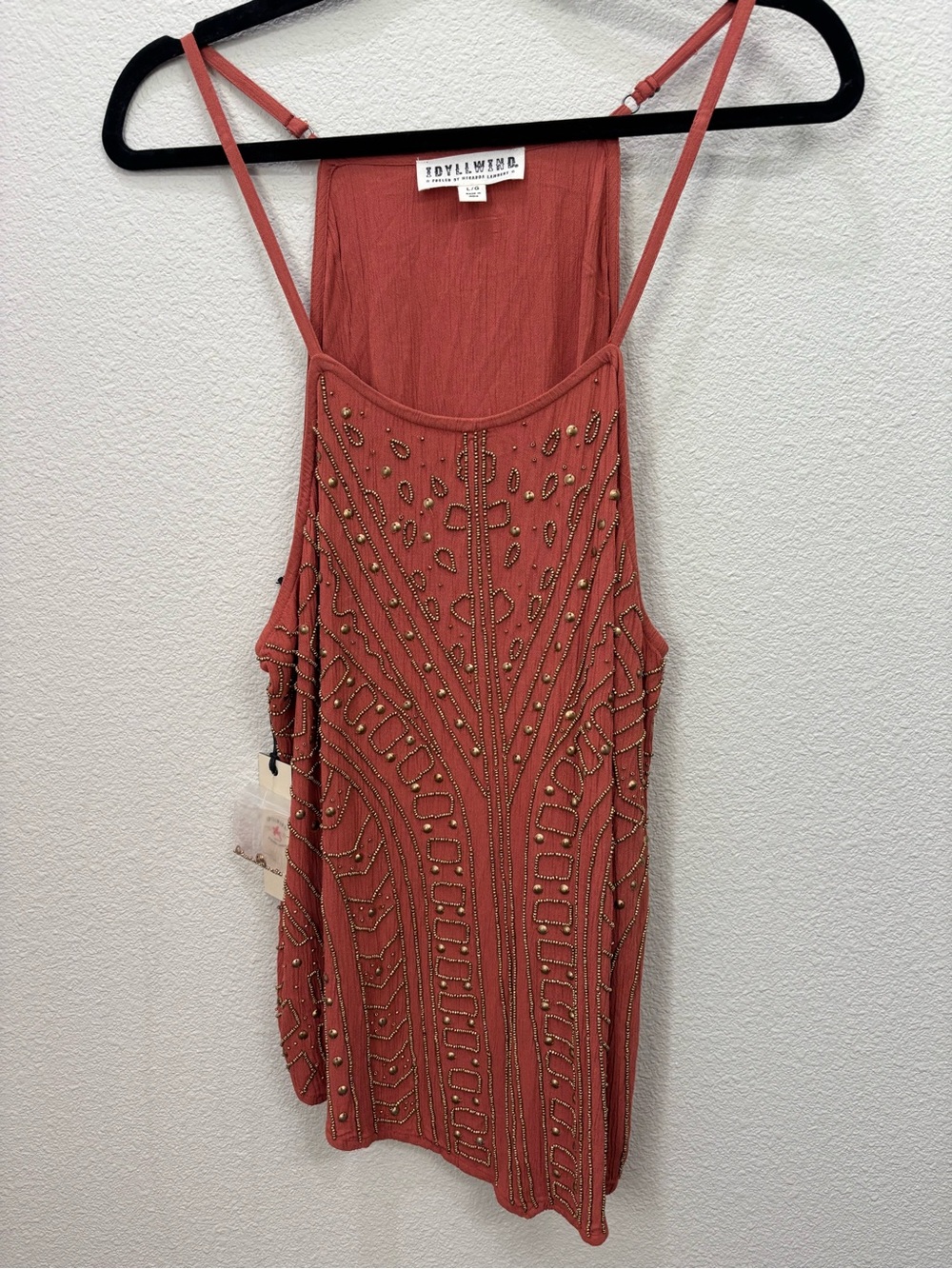 Idyllwind Salmon-Pink Beaded Tank Top